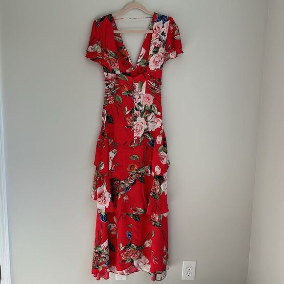 AFRM Micah Corset Tiered Maxi Floral Dress with Slit Flutter Sleeves Size XS - Picture 4 of 14